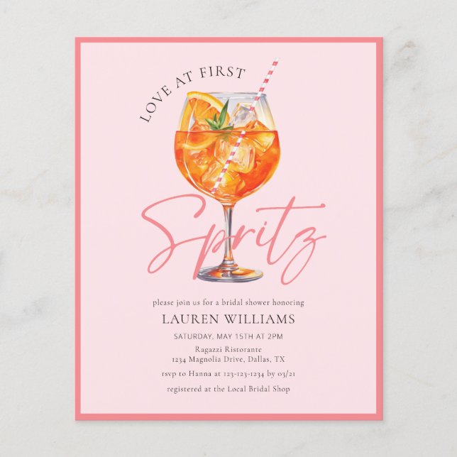 Pink Watercolor Aperol Spritz Brautparty laden (Vorderseite)