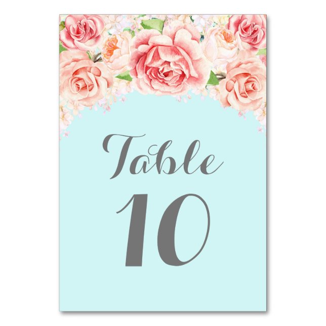 Pink Watercolor Baby Blue Tischnummer Cards (Vorderseite)