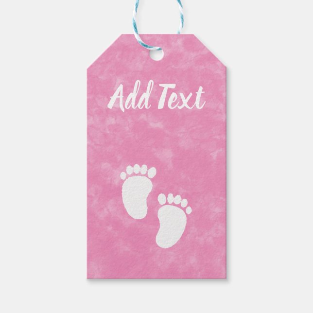 Pink Watercolor Baby Shooting Foot Print Geschenkanhänger (Vorderseite)