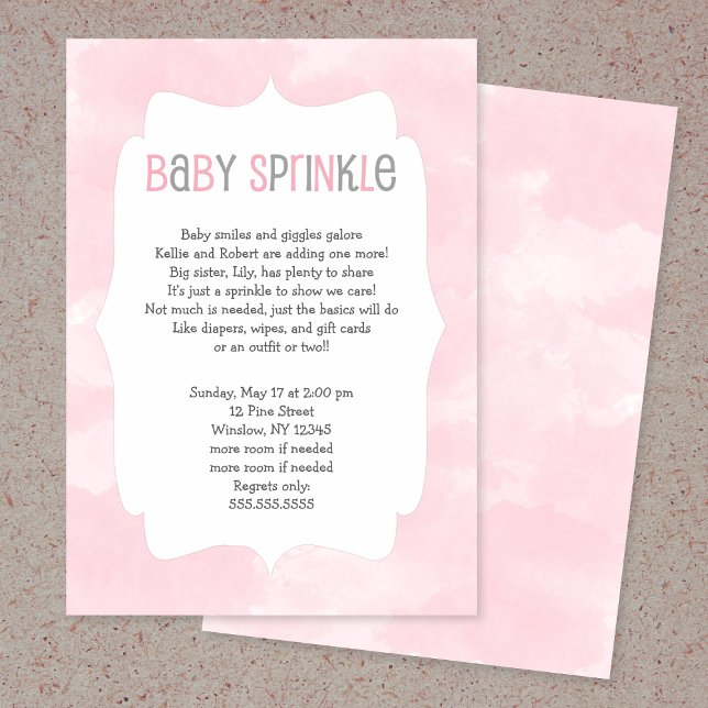 Pink Watercolor Baby Sprinkle, Mädchen, Babydusche Einladung (Von Creator hochgeladen)