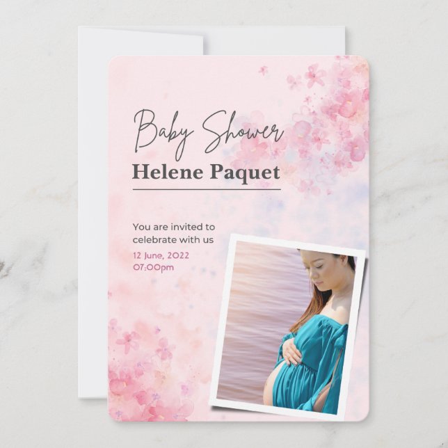 Pink Watercolor Babydusche Einladung (Vorderseite)