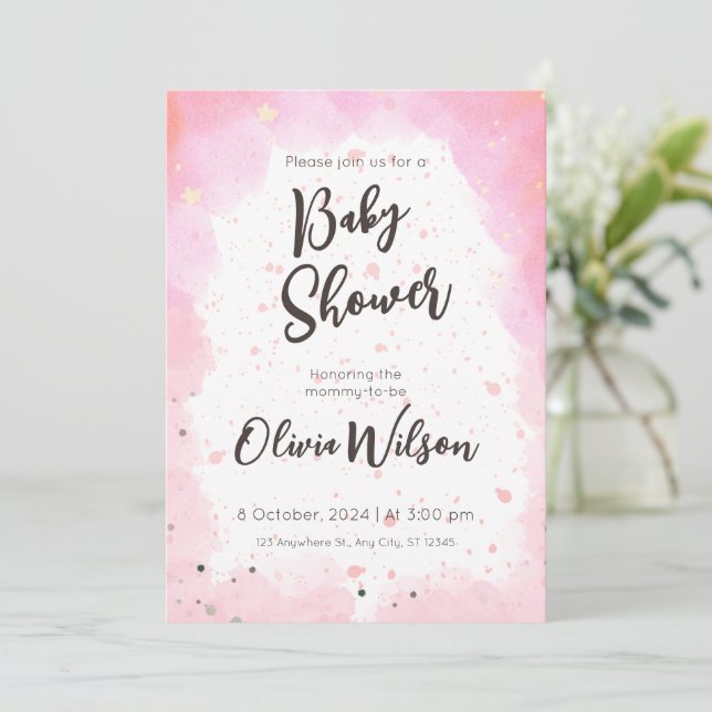 Pink Watercolor Babydusche, Oh Girl Baby Dusche Einladung (Stehend Vorderseite)