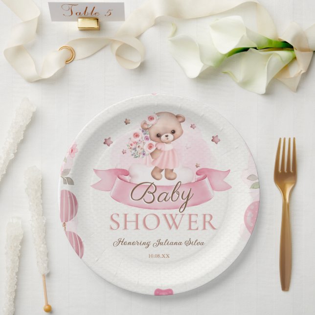 Pink Watercolor Babydusche Pappteller (Hochzeit)