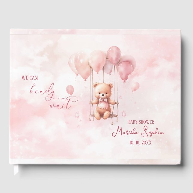 Pink Watercolor Babydusche warten Gästebuch (Vorderseite)
