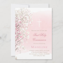 pink watercolor baby's breath | First Communion Einladung