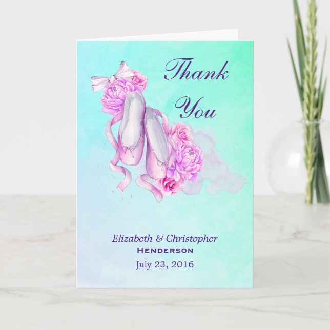 Pink Watercolor Ballet Slippers Wedding Danke (Vorderseite)