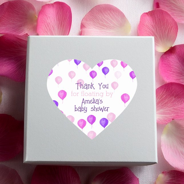 Pink Watercolor Balloon Babydusche Herz-Aufkleber (Von Creator hochgeladen)