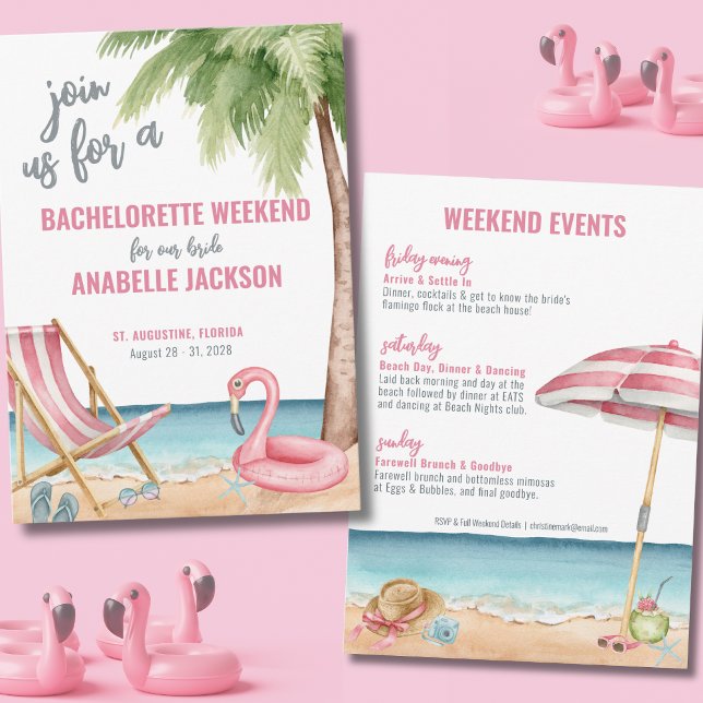 Pink Watercolor Beach Junggeselinnen-Abschied Einladung (Watercolor Beach Bachelorette Party Invitation )