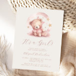 Pink Watercolor Bear Girl Babydusche Postkarte<br><div class="desc">Diese niedliche Babydusche-Einladung auf der Postkarte enthält einen süßen Aquarellbär in einem Rose-Rosa-Kleid,  umgeben von goldenen Sternen über den Worten "It's a Girl!" in staubiger Rose-Handschrift. Personalisieren Sie den Text mit dem Namen der Mama-to-be im Skript und die Details in Sans Serif Schriftart auf einem beigen Hintergrund.</div>