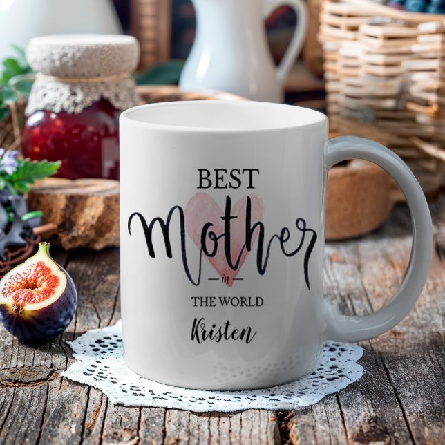 Pink Watercolor Beste Mutter Welt Kaffeetasse (Surprise your mom with a custom mug for Mother's Day or her birthday.)