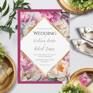 Pink Watercolor Bläserpeony Moderne Hochzeit Einladung