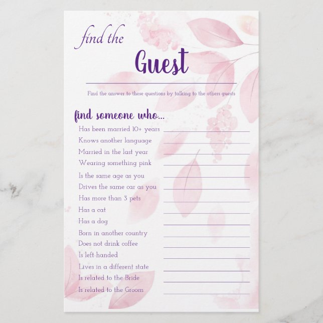 Pink Watercolor Blätter Finden Sie die Game Card Flyer (Vorne)