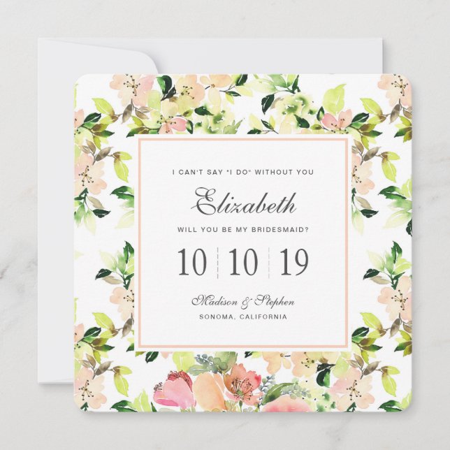 Pink Watercolor Blossom Muster - Bridesmaid Einladung (Vorderseite)