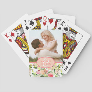 Pink Watercolor Blossom Muster - Hochzeitsszenario Spielkarten