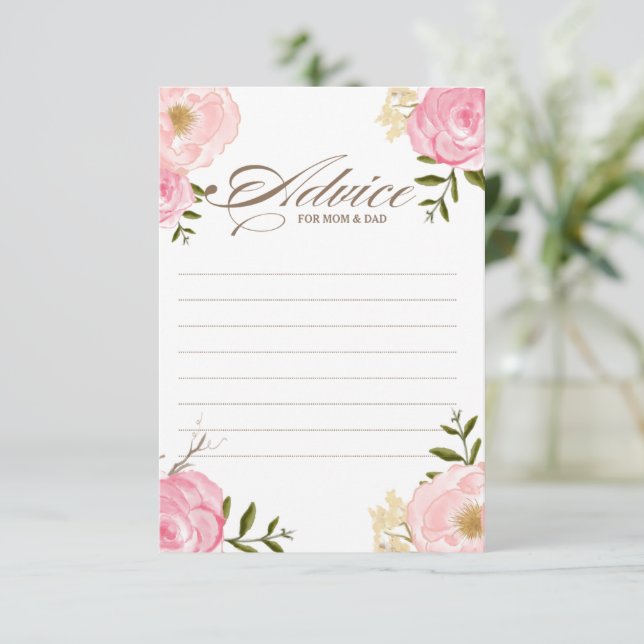 Pink Watercolor Blume Babyduschberatungskarte II Hinweiskarte (Stehend Vorderseite)