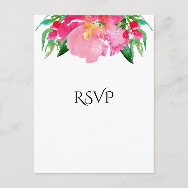 Pink Watercolor Blume Blumenchic Wedding RSVP Einladungspostkarte (Vorderseite)