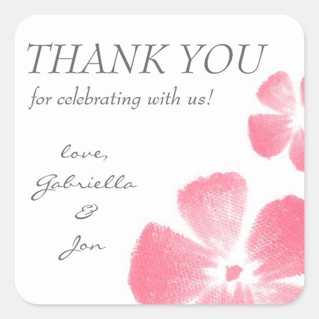 Pink Watercolor Blume Danke Stickers (Vorderseite)