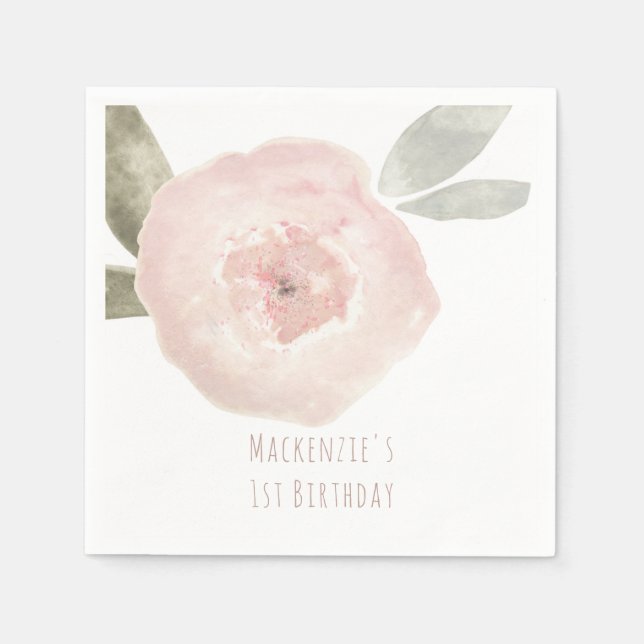 Pink Watercolor Blume Geburtstagspartei Custom Serviette (Vorderseite)