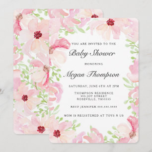 Pink Watercolor Blume Kinderdusche Einladung