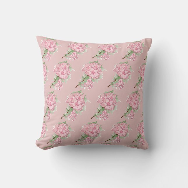 Pink Watercolor Blume Muster Kissen (Vorderseite)