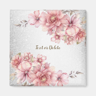 Pink Watercolor Blume Shiny Glitzer Moderne Magnet