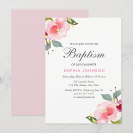 Pink Watercolor Blume Taufe Christening Einladung