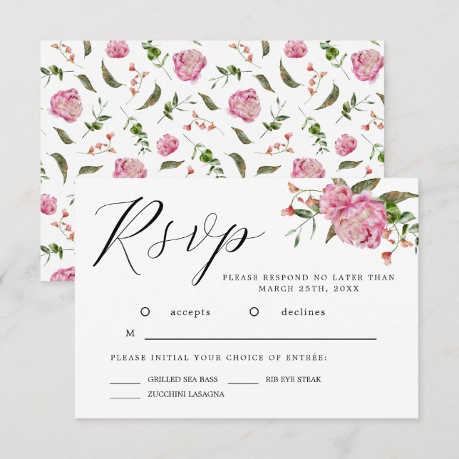 Pink Watercolor Blume Wedding RSVP Card (Vorne/Hinten)