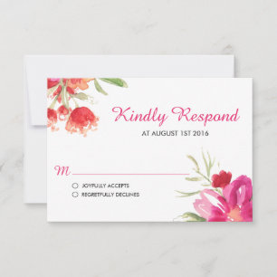 Pink Watercolor Blumen Posy RSVP Card Karte