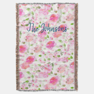 Pink Watercolor Blumengarten Muster Decke