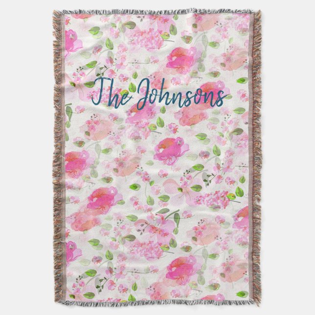 Pink Watercolor Blumengarten Muster Decke (Vorderseite Vertikal)