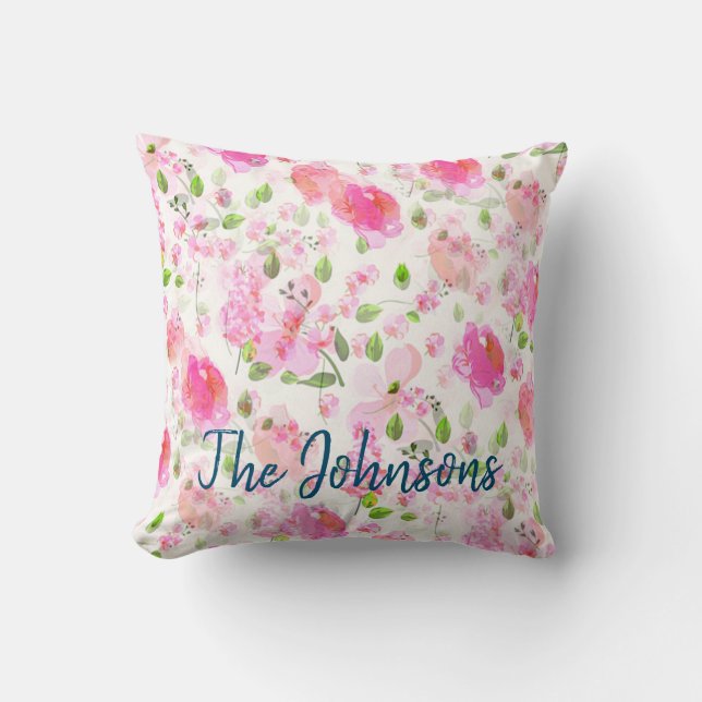 Pink Watercolor Blumengarten Muster Kissen (Vorderseite)