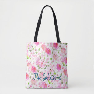 Pink Watercolor Blumengarten Muster Tasche