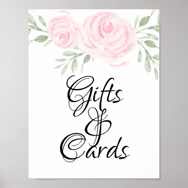 Pink Watercolor Blumenkarten & Geschenke Hochzeits Poster (Vorne)
