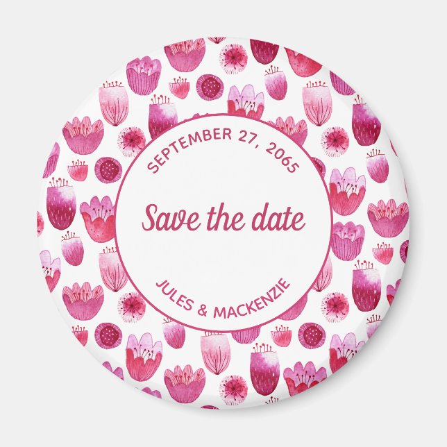 Pink Watercolor Blumenmuster Save the Date Magnet (Vorne)