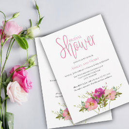 Pink Watercolor Blumenpaare Brautparty Einladung