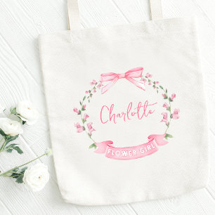 Pink Watercolor Blütenbraun Individuelle Name Blum Tragetasche