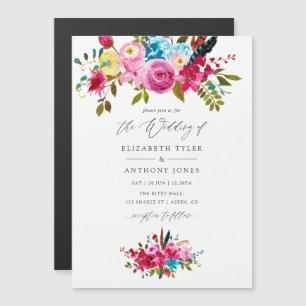 Pink Watercolor Boho Chic Floral Wedding Magneteinladung