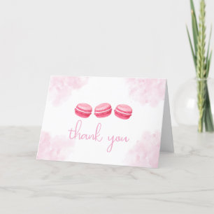 Pink Watercolor Bonjour Bébé Macaron Babydusche Dankeskarte