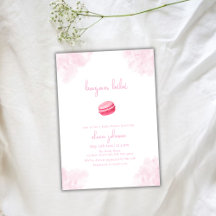 Pink Watercolor Bonjour Bébé Macaron Babydusche