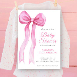 Pink Watercolor Bow Girl Babydusche Einladung