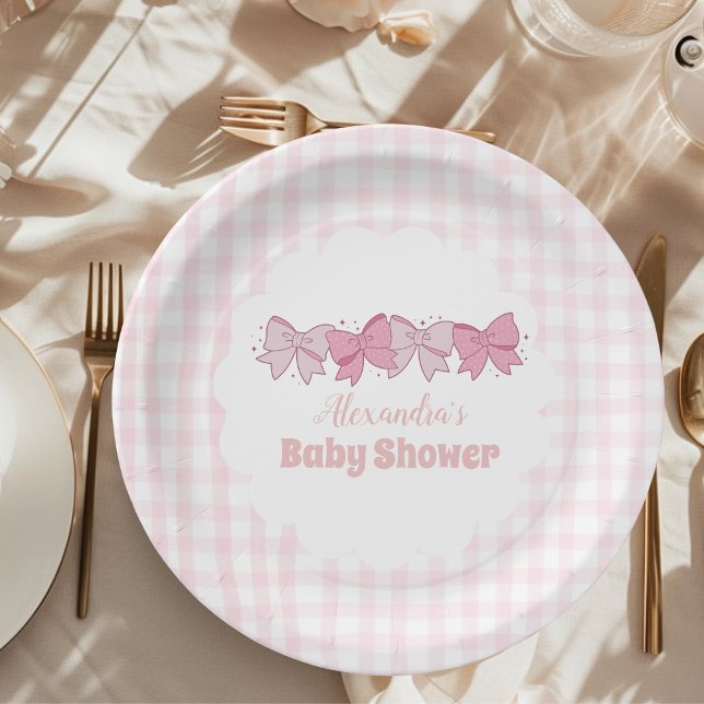 Pink Watercolor Bow Girl Babydusche Pappteller (Von Creator hochgeladen)