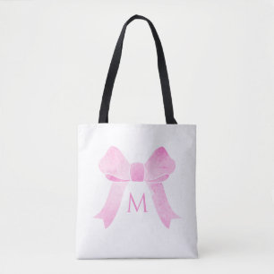 Pink Watercolor Bow Girl Monogram Tasche