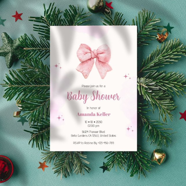 Pink Watercolor Bow Kinderdusche Einladung (Von Creator hochgeladen)