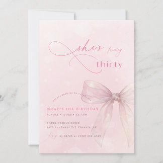 Pink Watercolor Bow Ribbon Girls 30th Birthday Einladung