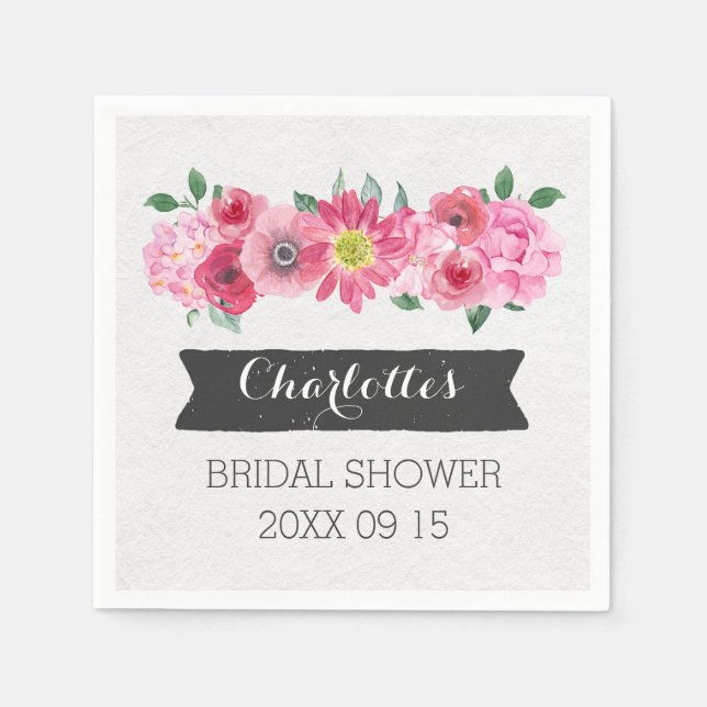 Pink Watercolor Brautparty Napoleon Serviette (Vorderseite)