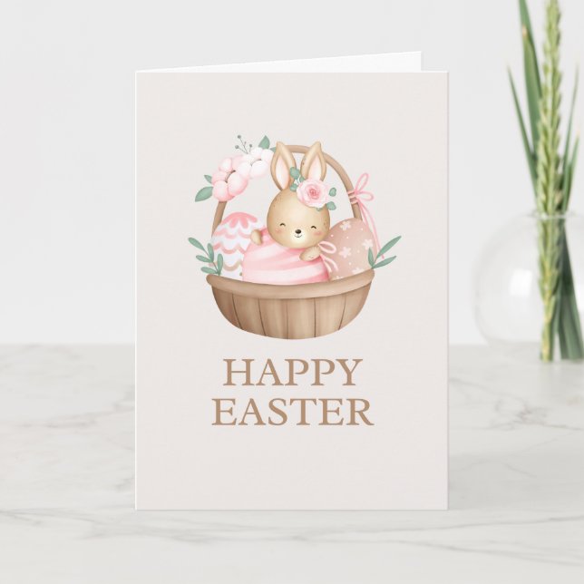 Pink Watercolor Bunny Easter Holiday Card Dankeskarte (Vorderseite)