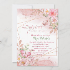 Pink Watercolor Butterfly kisses Baby Dusche Einladung