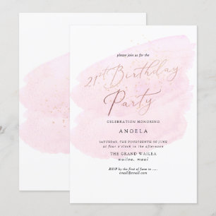Pink Watercolor Champagner Bläschen 21. JAHR Einladung