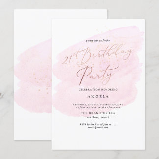 Pink Watercolor Champagner Bubbles 21. JAHR Einladung