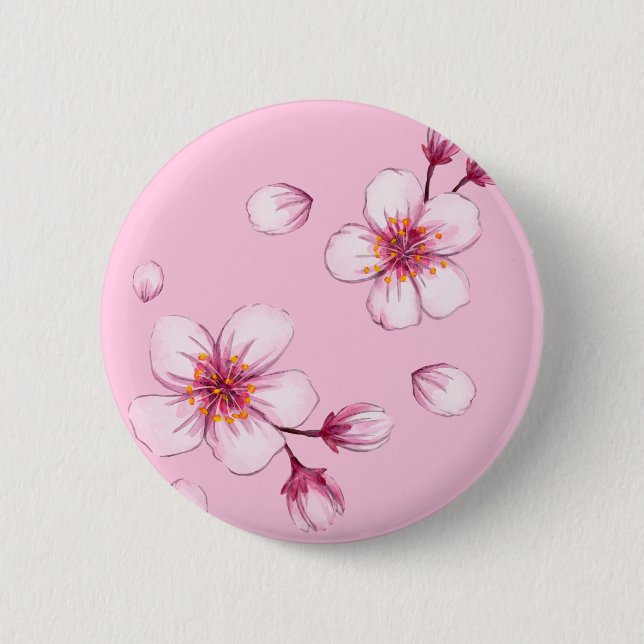 Pink Watercolor Cherry Blossom Muster Button (Vorderseite)